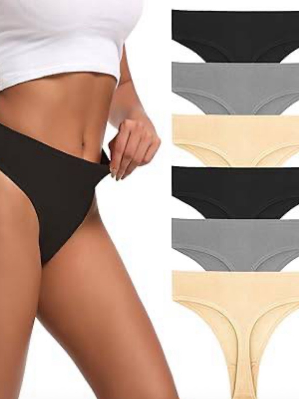 Women's High Waisted Ribbed Cotton Thongs Stretchy High Cut